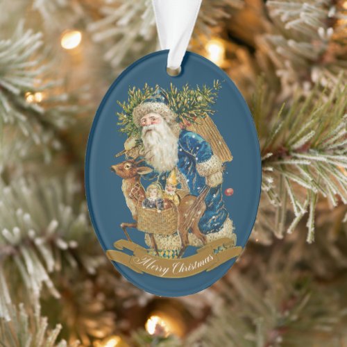 Vintage Santa Claus Classic Blue Christmas Custom Ornament