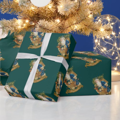 Vintage Santa Claus Classic Merry Christmas Green Wrapping Paper