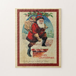 Vintage Santa Claus Climbing into Chimney Fun Jigsaw Puzzle