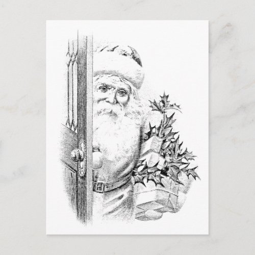 Vintage Santa Claus Comes Through The Door Holiday Postcard