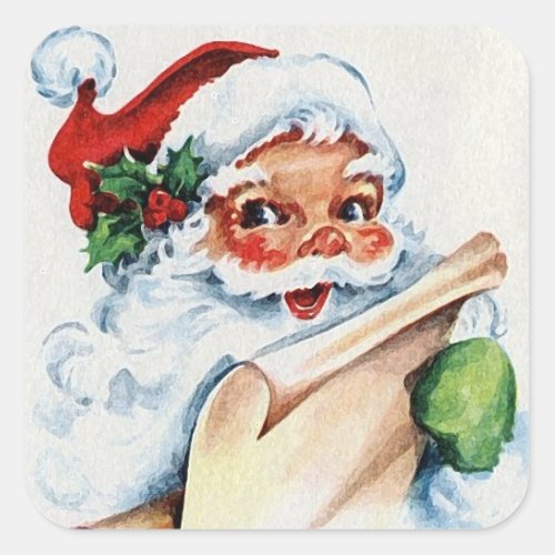 Vintage Santa Claus Cute Christmas Square Sticker