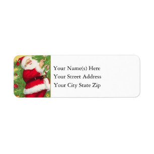 Vintage Santa Claus Decorates Christmas Tree Label