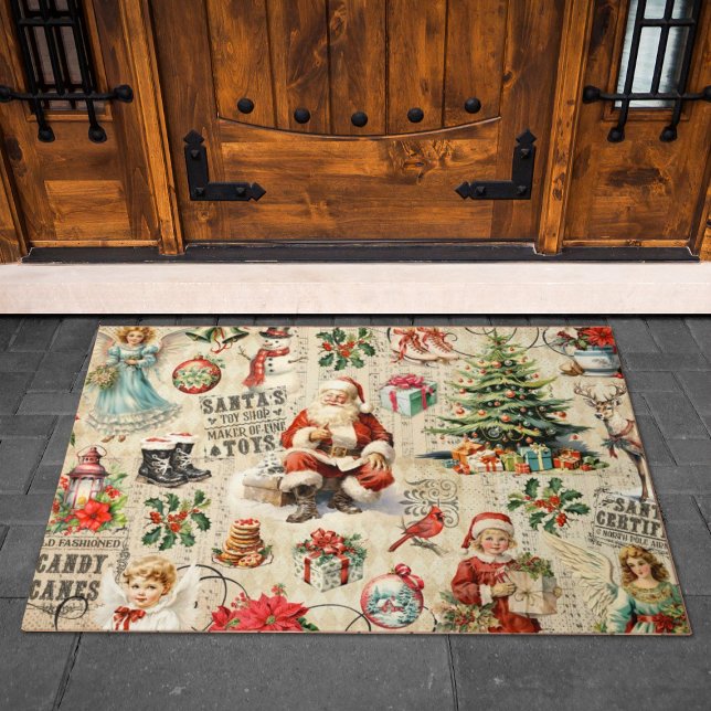 Vintage Santa Claus Decoupage Ephemera Doormat (A festive vintage Christmas doormat is so fun for the holidays!
)