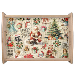 Vintage Santa Claus Decoupage Ephemera Serving Tray