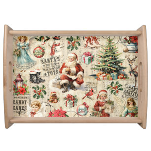 Vintage Santa Claus Decoupage Ephemera Serving Tray