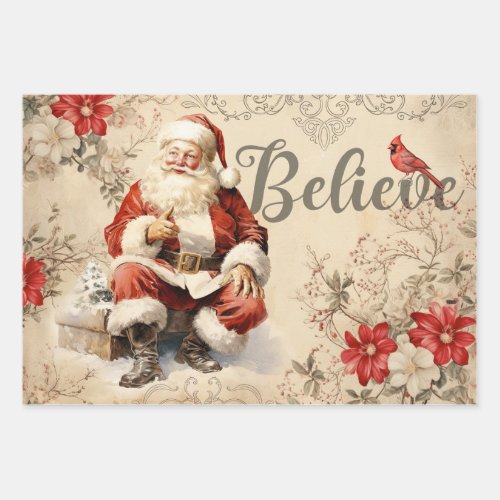 Vintage Santa Claus Decoupage Ephemera Wrapping Paper Sheets