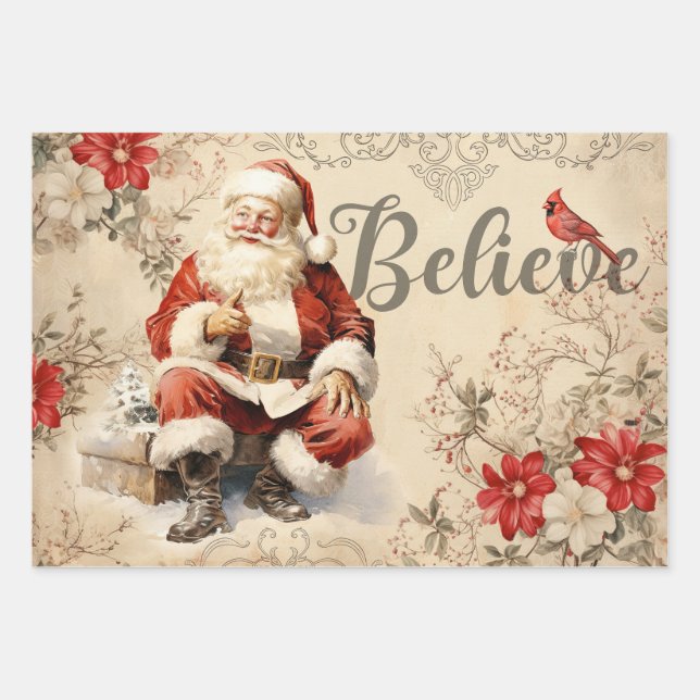 Vintage Santa Claus Decoupage Ephemera Wrapping Paper Sheets (Front)
