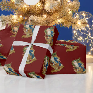 Vintage Santa Claus Deer Classic Christmas Red Wrapping Paper