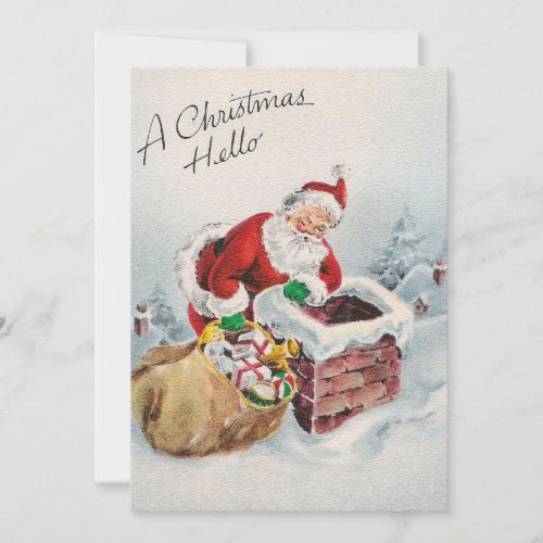 Vintage Santa Claus Delivering Christmas Gifts Hol Holiday Card