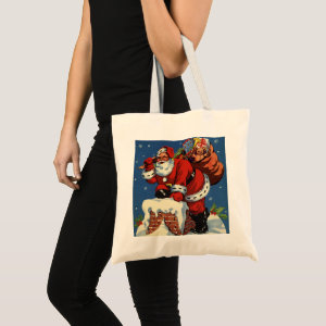 Vintage Santa Claus Delivering Toys, Christmas Eve bag