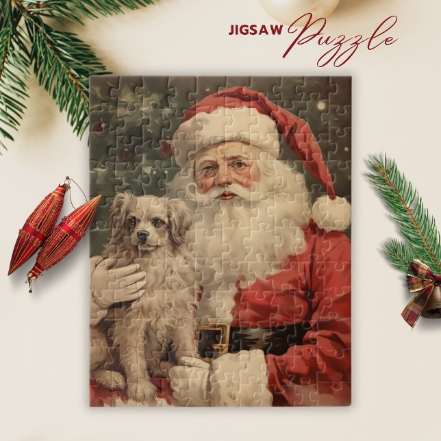 Vintage Santa Claus Dog Christmas Jigsaw Puzzle (Vintage Santa Claus Dog Christmas Jigsaw Puzzle)