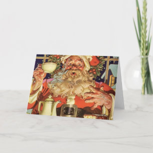 Vintage Santa Claus Drinking Tea Holiday Card