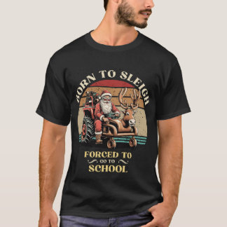Vintage Santa Claus Driving Tractor To School Xmas T-Shirt