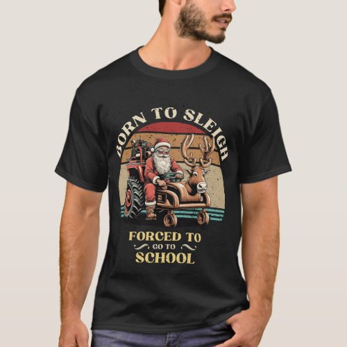 Vintage Santa Claus Driving Tractor To School Xmas T_Shirt