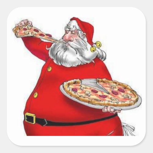 Vintage Santa Claus Eating Pizza Square Sticker