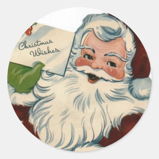 Vintage Santa Claus Face Gifts Classic Round Sticker | Zazzle
