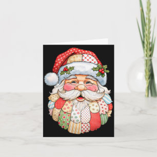Vintage Santa Claus Face Patchwork Folk Art Christ Card
