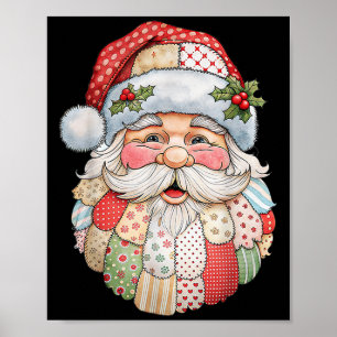 Vintage Santa Claus Face Patchwork Folk Art Christ Poster