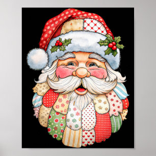 Vintage Santa Claus Face Patchwork Folk Art Christ Poster