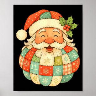 Vintage Santa Claus Face Patchwork Folk Art Christ Poster