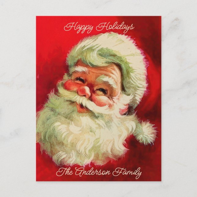 Vintage Santa Claus Face Personalized Custom Holiday Postcard (Front)