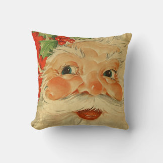 Vintage Santa Claus Face Retro Kris Kringle Throw Pillow