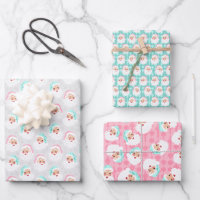 Vintage Santa Claus Faces Pastel Colors Christmas