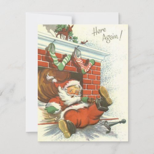 Vintage Santa Claus Falling Down Chimney Holiday Card
