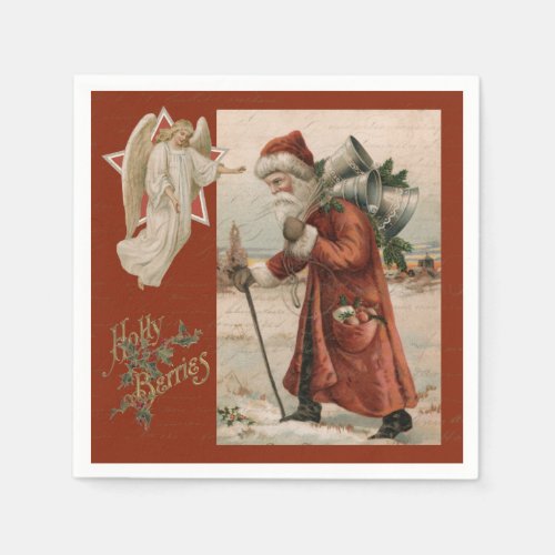 Vintage Santa Claus Father Angel Christmas Party Napkins