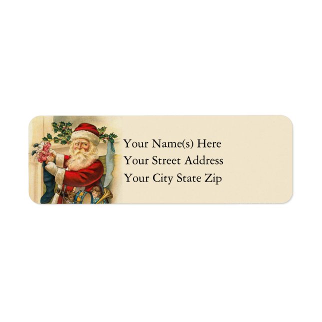 Vintage Santa Claus Filling Christmas Stockings Label (Front)