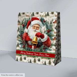 Vintage Santa Claus Gift Bag Custom Name Monogram