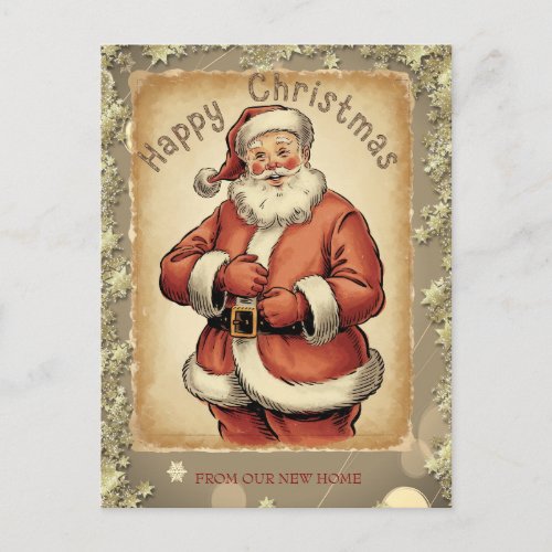 Vintage Santa Claus Gold Stars Announcement Postcard