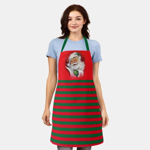 Vintage Santa Claus Green and Red Apron