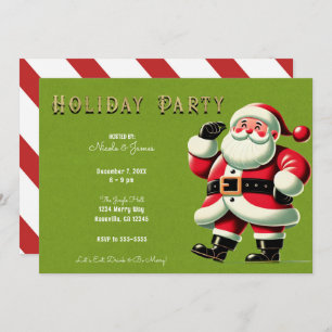 Vintage Santa Claus Green Christmas Holiday Party Invitation