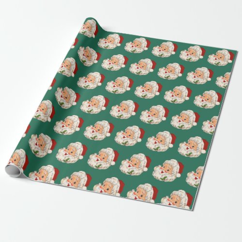 Vintage Santa Claus Green Christmas Wrapping Paper