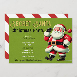 Vintage Santa Claus Green Secret Santa Party Invitation