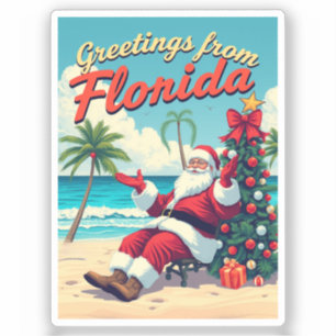 Vintage Santa Claus Greetings From Florida Sticker