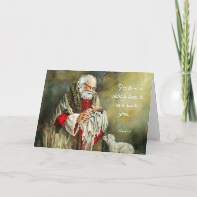 Vintage Santa Claus Holding Baby Jesus Holiday Card (Front)