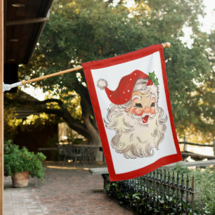 Vintage Santa Claus Holiday Christmas Simple House Flag