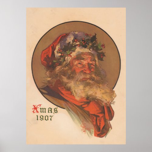 Vintage Santa Claus Illustration 1907 Poster
