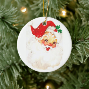 Vintage Santa Claus Illustration Ceramic Ornament