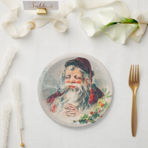 Vintage Santa Claus Illustration Holiday Paper P Plates