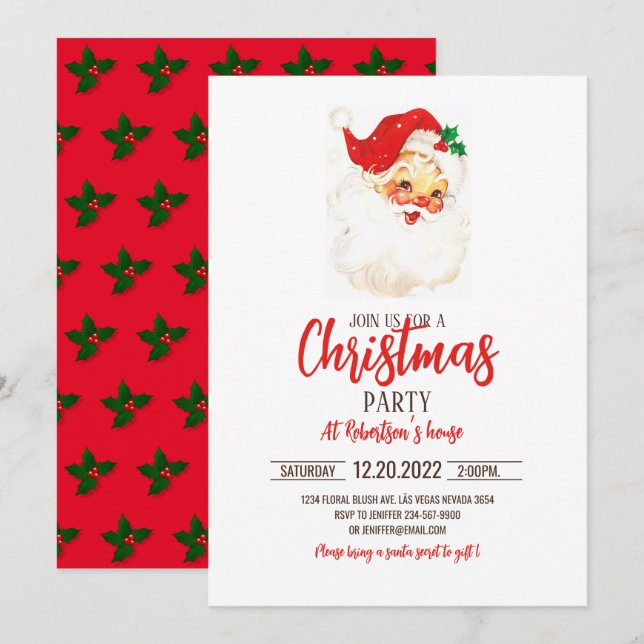 Vintage Santa Claus Illustration Invitation (Front/Back)