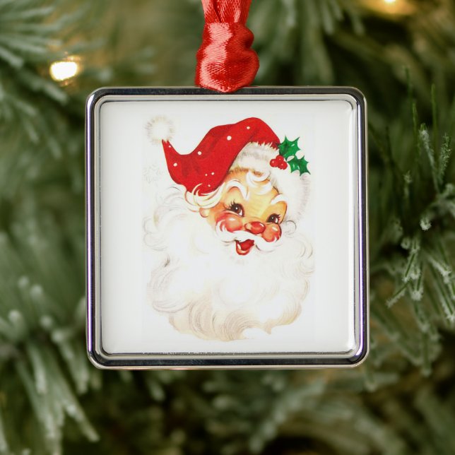 Vintage Santa Claus Illustration Metal Ornament (Tree)
