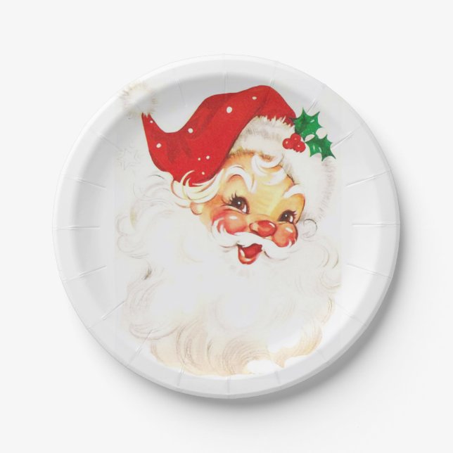 Vintage Santa Claus Illustration Paper Plates (Front)
