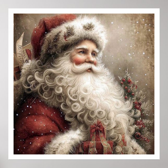 Vintage Santa Claus Illustration Style Poster (Front)