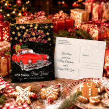 Vintage Santa Claus in a Car Christmas Greetings