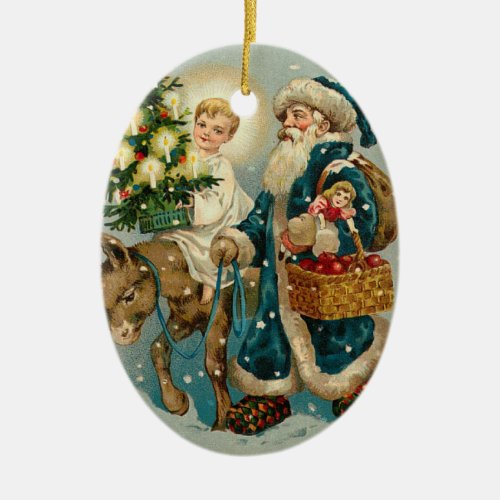 Vintage Santa Claus in Blue Ornaments