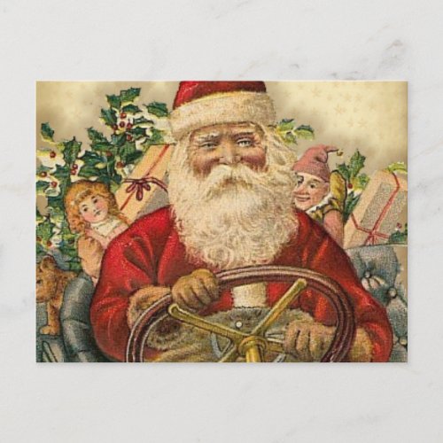 Vintage Santa Claus In Car Postcards