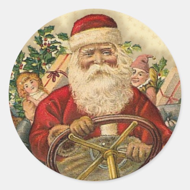 Vintage Santa Claus In Car: Stickers (Front)